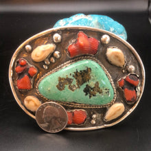 Load image into Gallery viewer, Large Belt Buckle wit Elk Ivory, Coral and Turquoise!