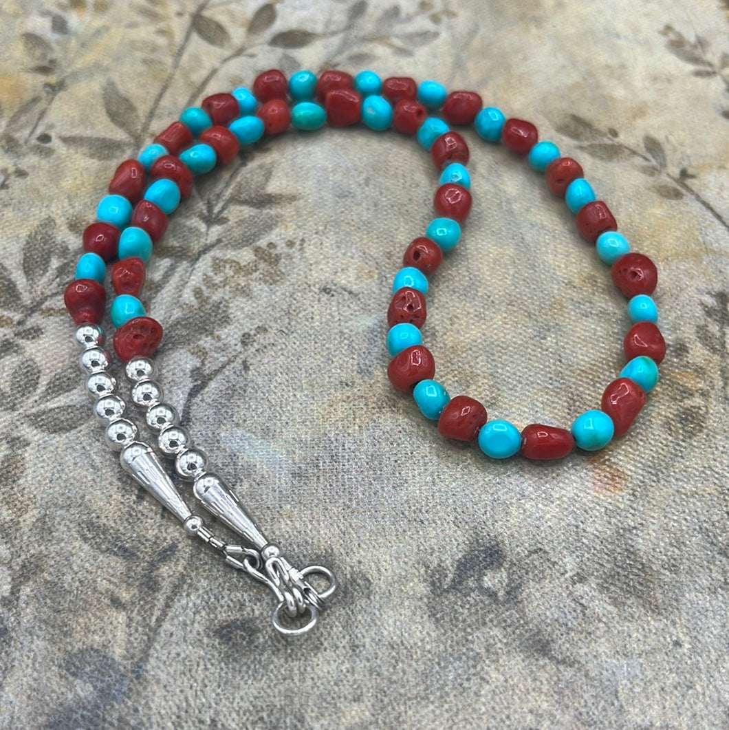 Sleeping Beauty Turquoise and Ox Blood Coral Necklace!