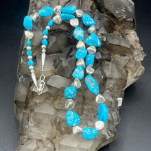 Load image into Gallery viewer, Nugget Sterling Silver Beads and Sleeping Beauty Turquoise Necklace
