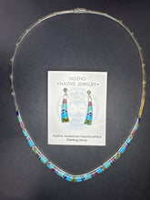 Load image into Gallery viewer, Hozho Inlay Necklace and Earring Set (purple and blue)
