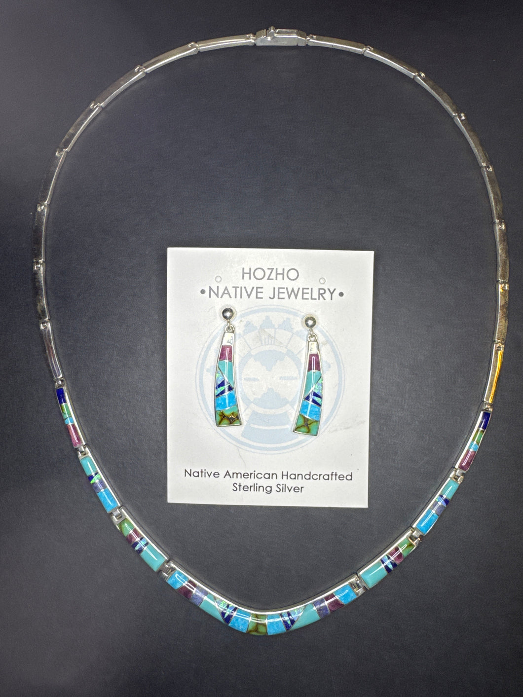 Hozho Inlay Necklace and Earring Set (purple and blue)