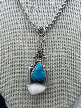 Load image into Gallery viewer, Sterling Silver Kachina With Bisbee Turquoise and Elk Ivory Pendant!
