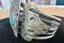 Load image into Gallery viewer, Handmade Navajo Kingman Turquoise Western Sterling Silver Cuff
