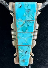 Load image into Gallery viewer, Navajo Handmade Kingman Turquoise Sterling Silver Bolo Tie
