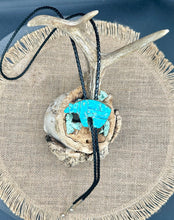 Load image into Gallery viewer, Navajo handmade Sterling Silver Kingman Turquoise Bear Bolo Tie
