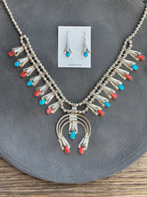 Load image into Gallery viewer, Turquoise and Coral Squash Blossom set
