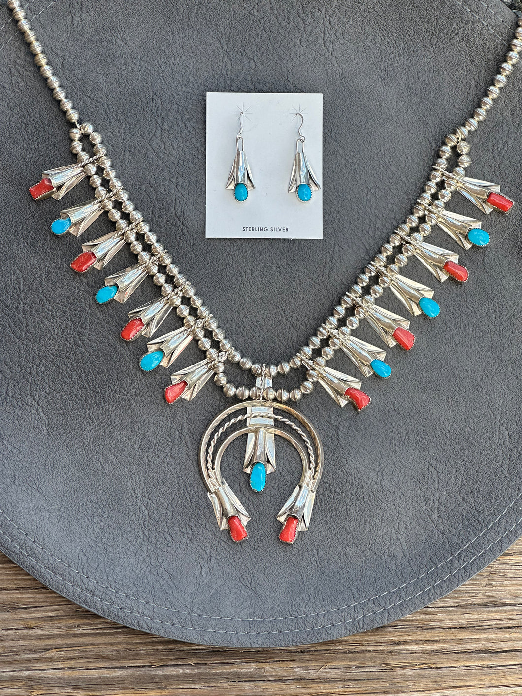 Turquoise and Coral Squash Blossom set