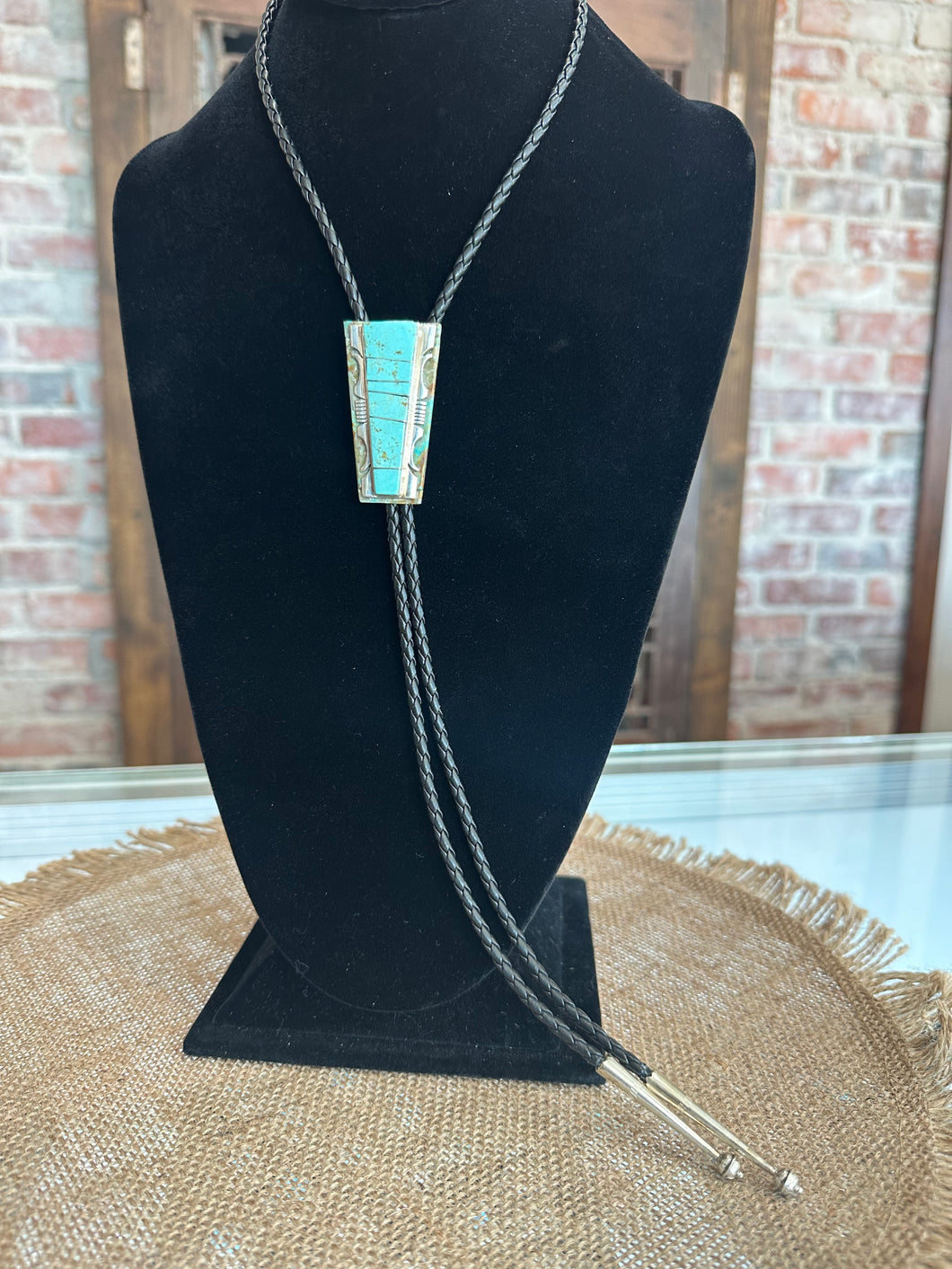 Handmade Navajo Sterling Silver Kingman Turquoise Bolo Tie