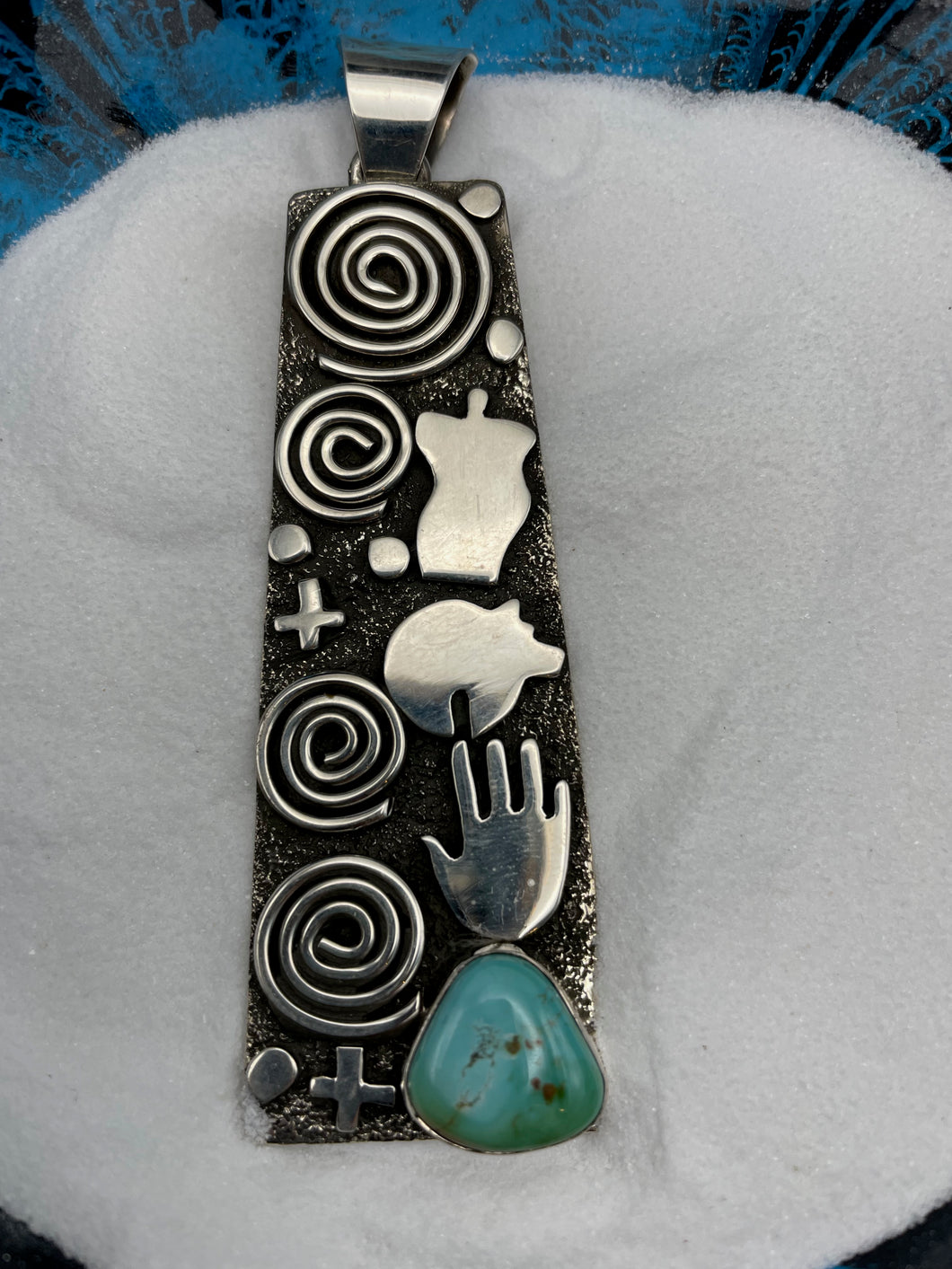 Turquoise and Sterling Silver Pictograph Pendant (Figure, Bear, Hand)