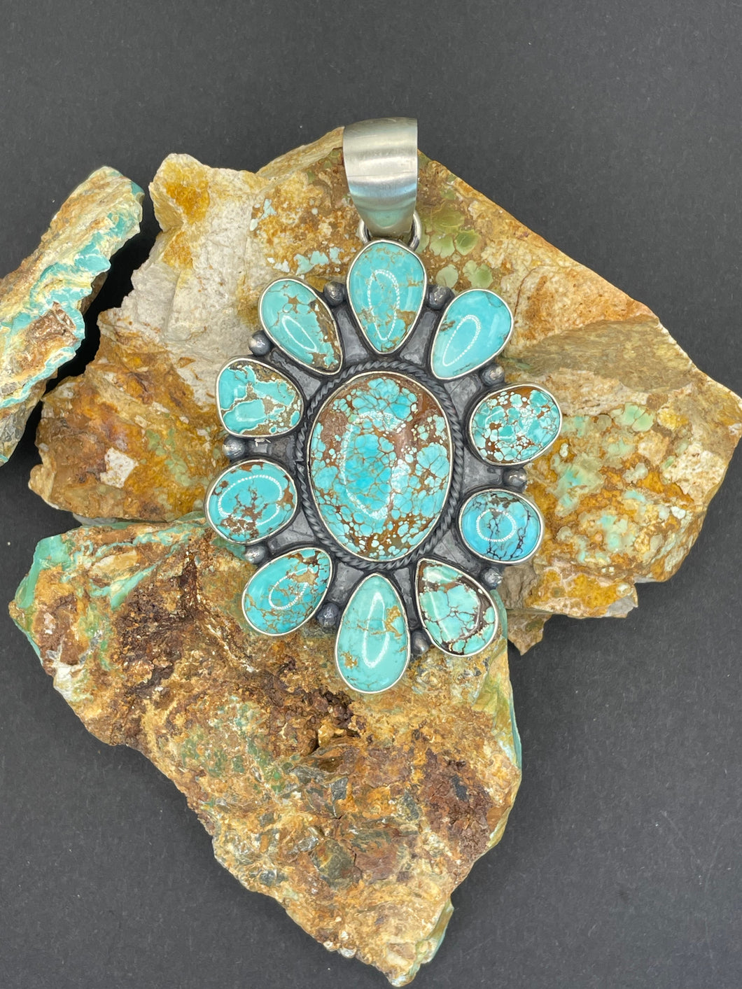 Large Turquoise and Stirling Silver Cluster Pendant