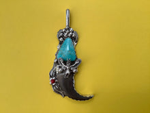 Load image into Gallery viewer, Bear Claw Pendant with Cripple Creek Turquoise and Eagle Dancer
