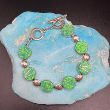 Load image into Gallery viewer, Synthetic opal with Sterling Silver Inlay link bracelet

