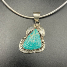 Load image into Gallery viewer, Double Leaf Sterling Silver and Turquoise Pendant
