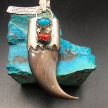 Load image into Gallery viewer, Sterling Silver Bear Claw Pendant with Turquoise and Coral!
