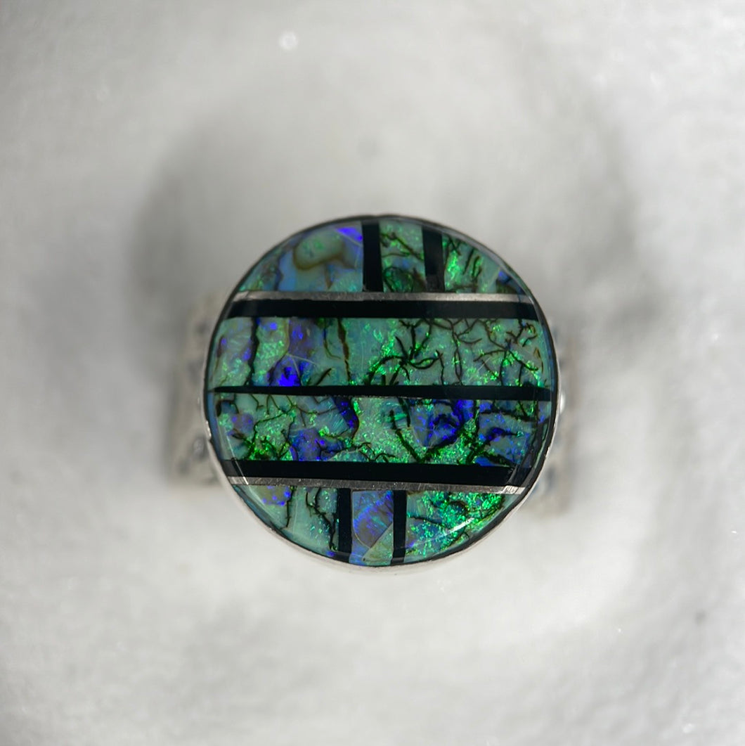 Opal and Black Onyx inlay ring