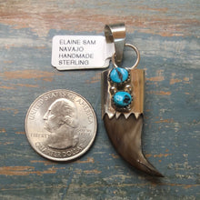 Load image into Gallery viewer, Small Bear Claw with Kingman Turquoise and Sterling Silver Pendant
