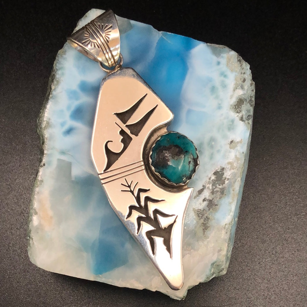 Sterling Silver Shadow box with Nacozari Turquoise Pendant