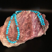Load image into Gallery viewer, 18” High grade natural Kingman Turquoise and Sterling Silver Navajo Pearl Necklace
