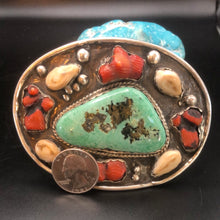 Load image into Gallery viewer, Large Belt Buckle wit Elk Ivory, Coral and Turquoise!
