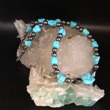 Load image into Gallery viewer, 20”  Turquoise Nugget and Hematite Necklace
