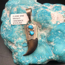 Load image into Gallery viewer, Small Bear Claw with Turquoise and Sterling Silver Pendant
