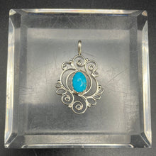 Load image into Gallery viewer, Small Decorative Turquoise and Sterling Silver pendant
