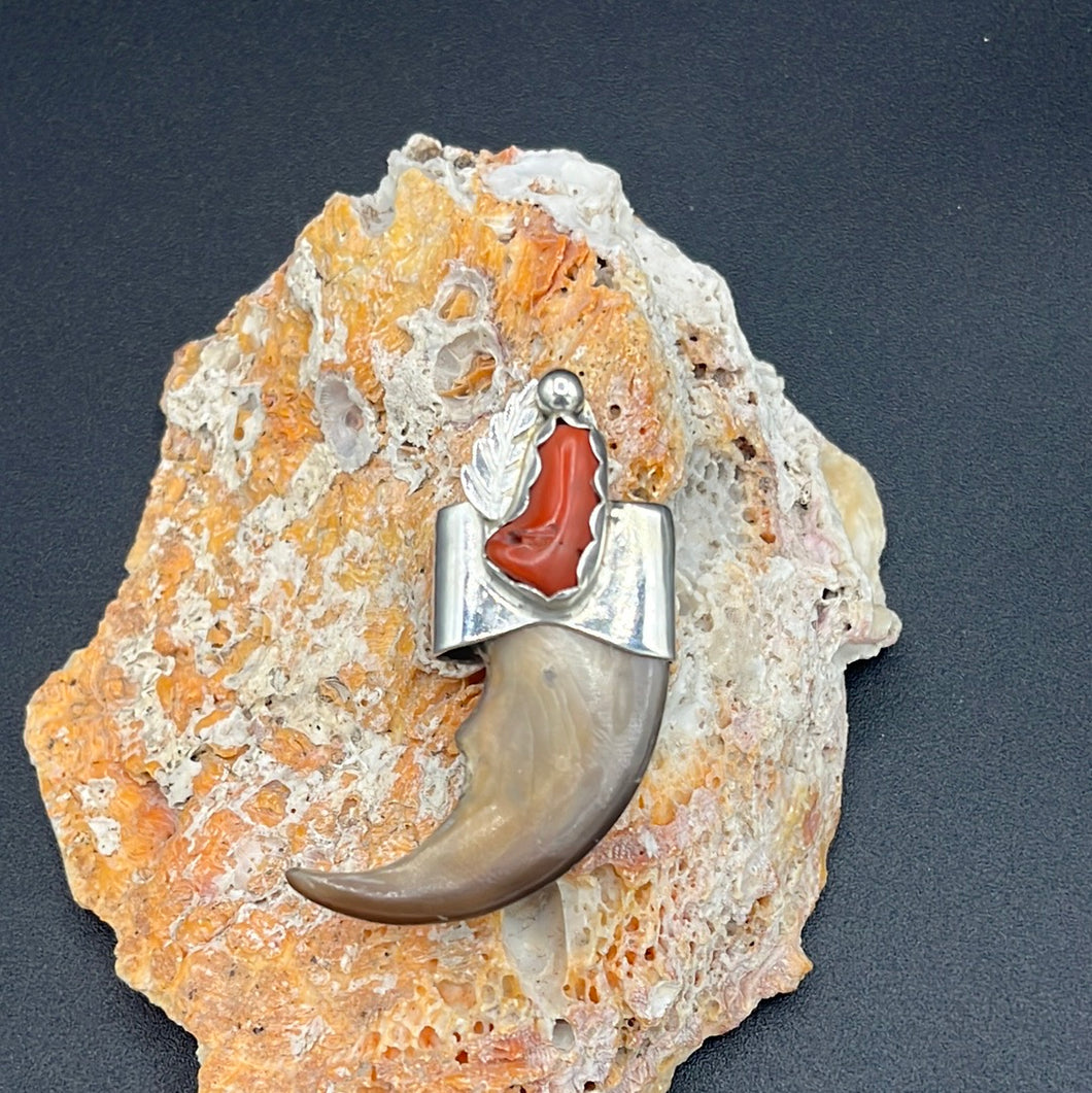 Bear Claw and Coral Pendant