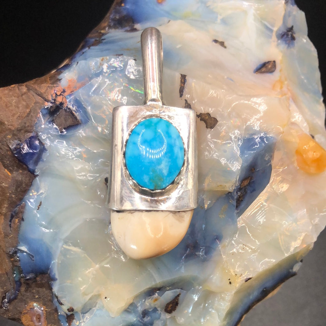 Beautiful Elk Ivory and Kingman Turquoise pendant