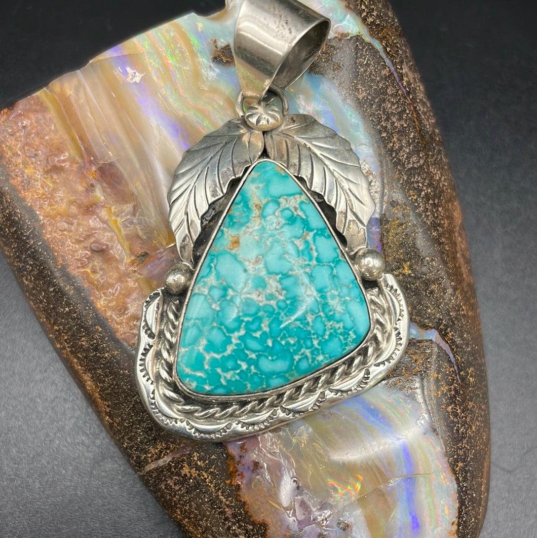 Double Leaf Sterling Silver and Turquoise Pendant