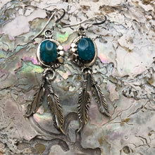 Load image into Gallery viewer, Sterling Silver Feather and Kingman Turquoise Earrings
