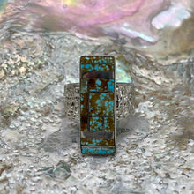 Load image into Gallery viewer, Large Turquoise and Sterling Silver rectangular Inlay ring
