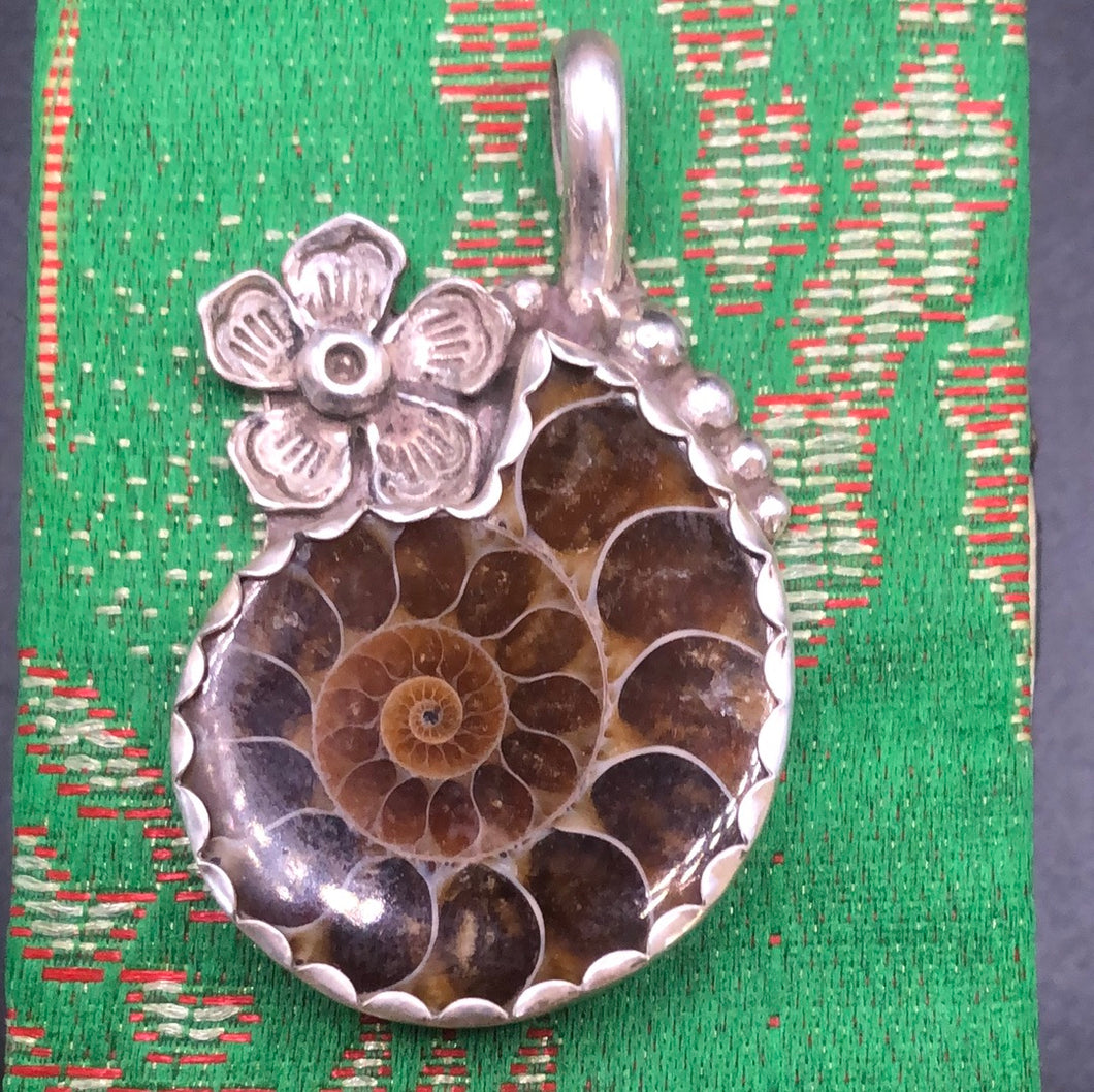 Ammonite Fossil set in Sterling Silver