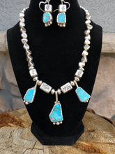 Load image into Gallery viewer, Beautiful 18&quot; Sonoran Gold Turquoise, Sterling Silver Kokopelli bead Necklace and Earring Set
