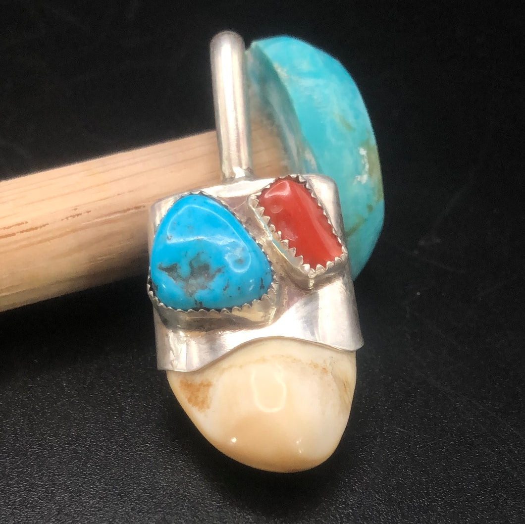 Elk Ivory with Natural Kingman Turquoise and Coral!