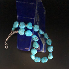 Load image into Gallery viewer, 18” Large Turquoise Nugget and Sterling Silver bead Necklace
