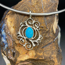 Load image into Gallery viewer, Small Decorative Turquoise and Sterling Silver pendant
