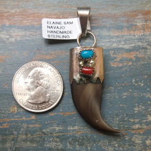 Load image into Gallery viewer, Sterling Silver Bear Claw Pendant with Turquoise and Coral!
