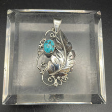Load image into Gallery viewer, Decorative Sleeping Beauty Turquoise and Sterling Silver Leaf pendant
