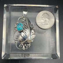 Load image into Gallery viewer, Decorative Sleeping Beauty Turquoise and Sterling Silver Leaf pendant
