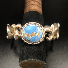 Load image into Gallery viewer, Golden Hills Turquoise and Sterling Silver sand cast bracelet
