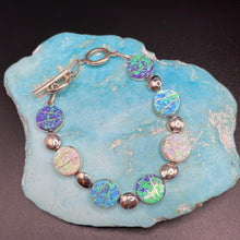 Load image into Gallery viewer, Tricolor synthetic opal link bracelet with Sterling silver inlay
