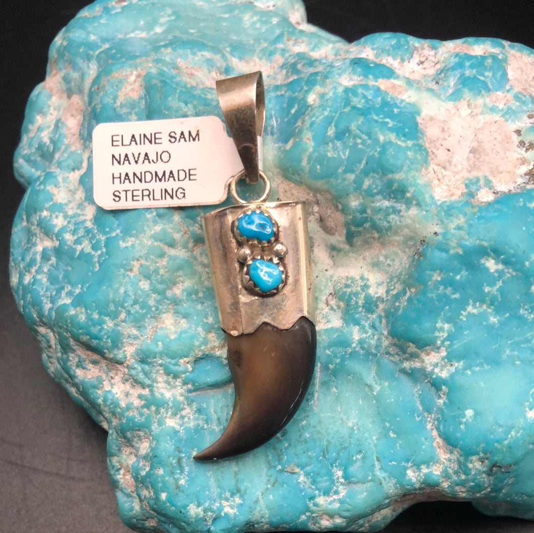 Small Bear Claw with Turquoise and Sterling Silver Pendant