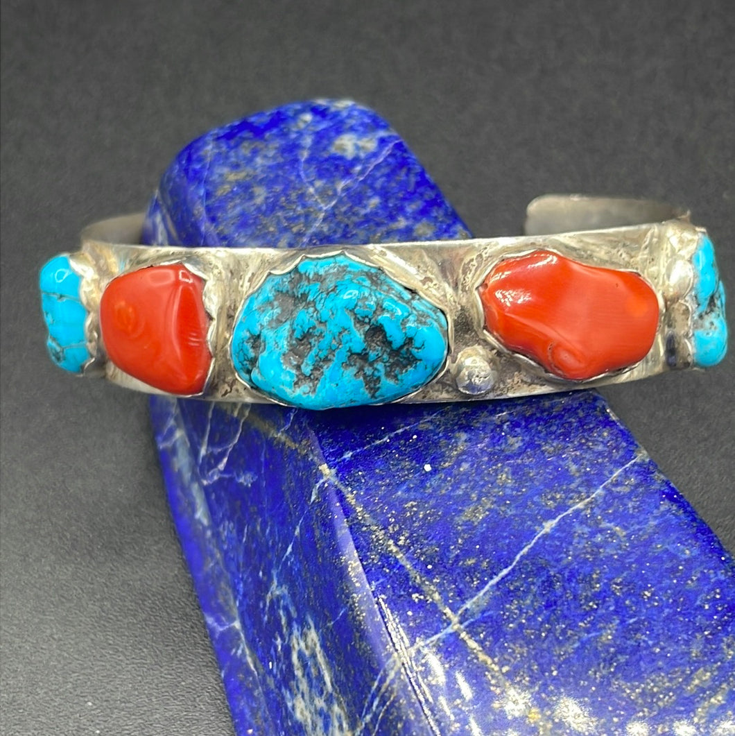 Kingman Turquoise and Coral Bracelet