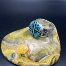 Load image into Gallery viewer, Opal and Onyx inlay Sterling Silver ring
