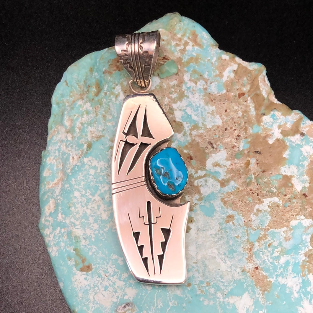 Sterling Silver Shadow box with Kingman Turquoise Pendant