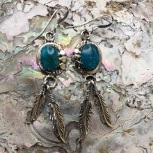 Load image into Gallery viewer, Sterling Silver Feather and Kingman Turquoise Earrings
