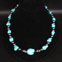 Load image into Gallery viewer, 20”  Turquoise Nugget and Hematite Necklace
