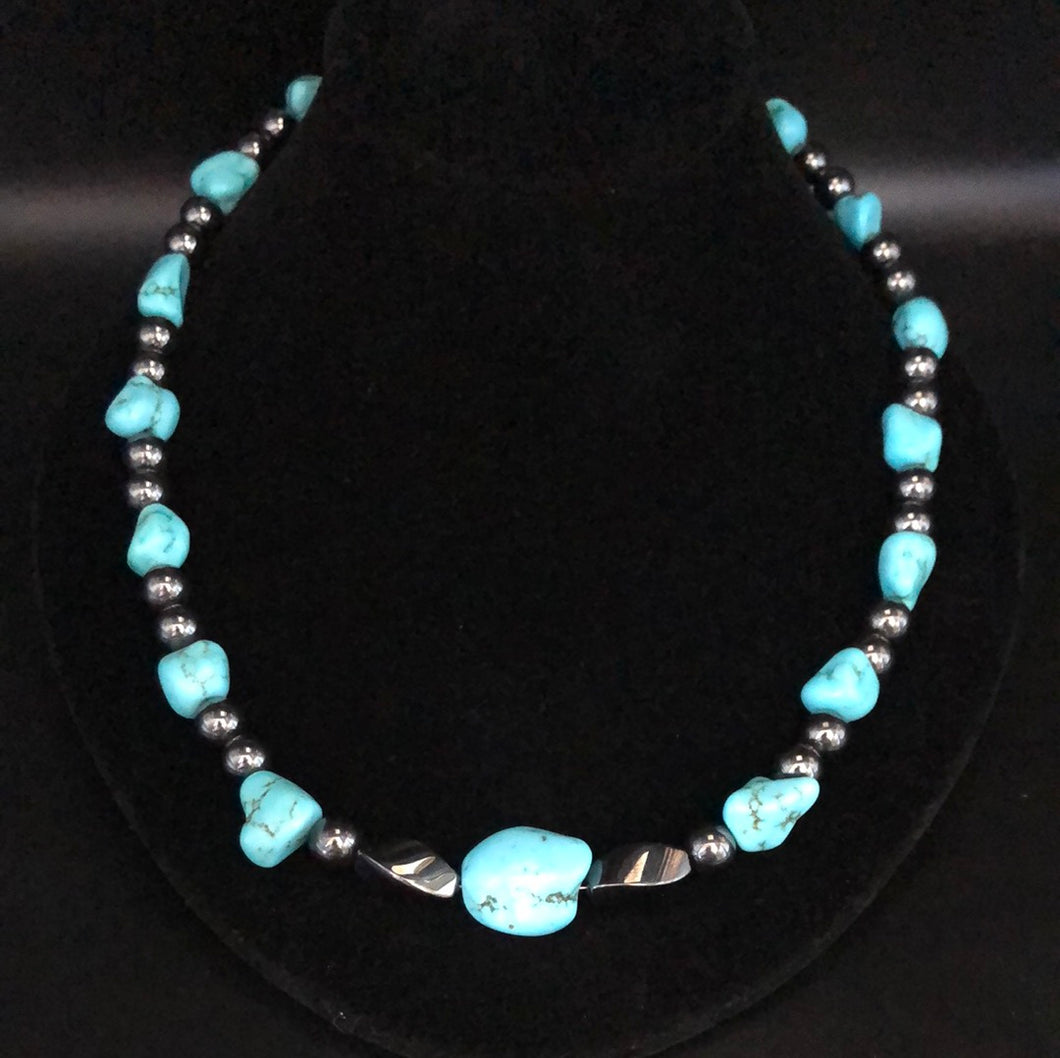 20”  Turquoise Nugget and Hematite Necklace